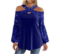 Haut Rouge Femme Chic Et Elegant à Paillettes Chemisier Brillante Sequins Chemisiers Et Blouses Paillettes Brillantes Soiree Bal Danse Club Tops Tee Shirt Manche Longue Femme Fete Paillette