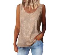 Haut sans manches à paillettes et col en V pour femme, haut sans manches, pour fête, enterrement de vie de jeune fille, tailles XS à XXL, rose gold, XXL