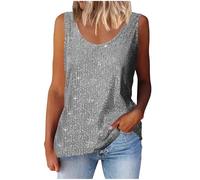 Haut sans manches à paillettes et col en V pour femme, haut sans manches, pour fête, enterrement de vie de jeune fille, tailles XS à XXL, gris, XL