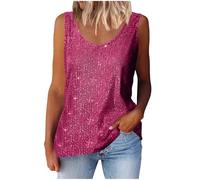 Haut sans manches à paillettes et col en V pour femme, haut sans manches, pour fête, enterrement de vie de jeune fille, tailles XS à XXL, Rose vif., XXL