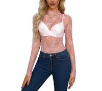 Haut sexy en maille transparente pour femme, Rose, XXL