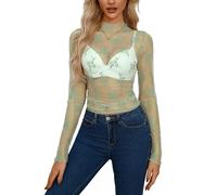 Haut sexy en maille transparente pour femme, vert, XXL