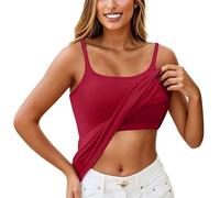 Haut spaghetti pour femme - Haut d'été avec soutien-gorge intégré - Coupe ajustée - Sans manches - Bretelles réglables - Yoga - Sous-vêtement sexy sans bretelles - Confortable - Basique, RD2, L