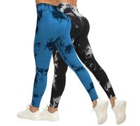Haut Sport Femme Fitness,Lot de 2 Legging Anti Cellulite Femme Compression 3D Minceur Leggings Push Up Taille Haute sans Couture Push-Up Opaque Pantalon Elastique de Yoga Fitness Sport