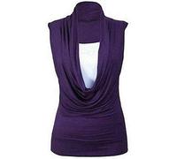 Haut stretch uni sans manches à col bénitier pour femme, violet, 40-42