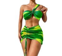 Haut Tankini Maillot de Bain Gainant Ventre Plat Women's 3 Piece Solid Bikini Set Swimsuit with Sarongs Cover Beach Skirt Bathing Suit Gaine Ventre Plat Femme Maillots de Bain Jupette (Green,M)
