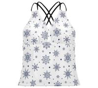 Haut tankini pour femme, séchage rapide, col en V, taille XS, Flocons de neige à pois blancs et bleu marine, Taille L