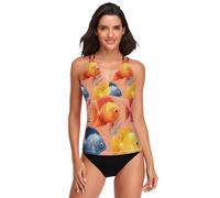 Haut tankini pour femme, séchage rapide, contrôle du ventre, taille XS, Funny Fishes Peach, Taille S