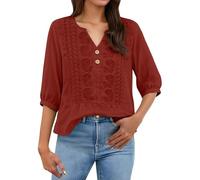 Haut tendance décontracté en coton et lin plissé de couleur unie avec manches sept quarts pour femmes