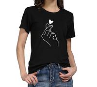 Haut tendance pour femme avec cœur coréen Kpop pour sortir, coupe ample, décontracté, manches courtes 2025, t-shirt d'été pour femmes, t-shirts de printemps, t-shirts mignons pour femmes, Noir , XXL