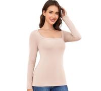 Haut Thermique Femme Manche Longue sous-vêtements Thermiques sous Pull Femme Hiver Chaud Maillot de Corps Col carrée T-Shirt Confortable (Beige,M)