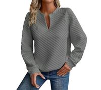 Haut thermique pour femme - Chemisier texturé à manches - Col en V - Pull à capuche - Automne et hiver - Vêtements d'automne 2025 pour la vie quotidienne - Cadeaux de Noël, gris, XL