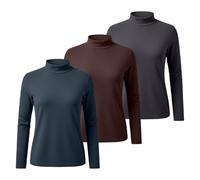 Haut thermique pour femme - Couche de base doublée en polaire - Chaud et confortable - Pull ample extensible à manches longues - Col rond - Grande taille - Couleur unie - Sous-vêtement léger et