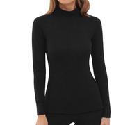 Haut thermique pour femme, haut à col roulé doublé en polaire pour femme, sous-vêtements thermiques à manches longues, couche de base noire à col roulé, Noir , M