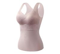 Haut thermique sans manches pour femme avec dentelle pour l'hiver Col en V Sous-vêtement thermique Gilet Automne Vêtements pour la vie quotidienne Cadeaux de Noël, kaki, XL