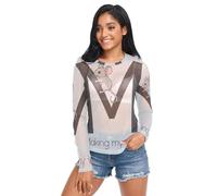 Haut transparent à col rond et manches longues en maille pour femme Taille S, Lettre M de souris faisant mon chemin graphique, Taille M