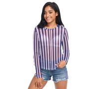 Haut transparent pour femme, rayures bleues et blush, lignes verticales abstraites, tendance, maille à manches longues transparent, taille S, Rayé bleu et blush rayé abstrait vertical, Taille S