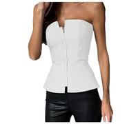Haut tube coloré pour femme 2025 dos nu amincissant Y2K Tube Tops Vacances été épaules dénudées Bustier soirée soirée tendance sans bretelles vêtements plage bandeau fermeture éclair, blanc, M