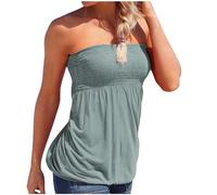 Haut tube long pour femme sans bretelles plissé tendance bustier à épaules dénudées bustier de soirée épaules dénudées vêtements d'été plage dos nu bandeau tops Y2K, gris clair, L