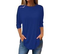 Haut uni à manches 3/4 pour femme | Col rond Mode Casual Blouse, thermique chaud, haut décontracté pour femme par temps froid, bleu, S