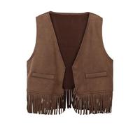 Haut ventre nu pour enfant Cowboy Gilet de cowgirl Gilet à franges Taille Manteau Top Party Costume T-shirts été Adolescentes Filles, marron, 5-6 ans