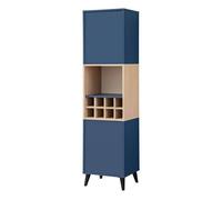 Haute Buffet Komodee FONDI, Avec vin casier, Bleu, Bois Clair, 46 x 35 x 173 cm