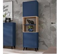 Haute Buffet Komodee FONDI, Style Scandinave, Bleu, Bois Clair, 46 x 35 x 173 cm