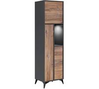 Haute Buffet Orvieto Komodee - LEDs blanches - Chene Bijoux & Anthracite - Facades en Mat - 51x187x40 cm