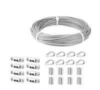 Haute capacité de charge Câble robuste en acier inoxydable 304 de 3 mm, 1/8 po, for jardin, balustrade, clôture, kit de rouleaux for tente extérieure(50FT-15m)