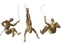 Haute Collage 3X Grand Bronze Escalade Rappel Hommes Trio Ornement Suspendu Figurines Escalade Hommes Tenture Murale Figurine Rappel Ornements Sculptures Art Mural Résine et Métal Suspendu sur Fil (O