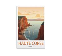 Haute Corse Affiche vintage de voyage de France sur toile et décoration murale moderne pour chambre à coucher 60 x 90 cm