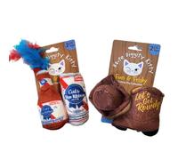 Haute Diggity Kitty Lot de 4 jouets en peluche pour chat avec ruban bleu et cowboy rempli d'herbe à chat interactive craquelée, jouets sûrs et durables pour chat et chaton