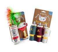 Haute Diggity Kitty Lot de 5 gobelets en peluche pour chat et chaton remplis d'herbe à chat interactive avec motif de pattes et menthe des pattini Blanc