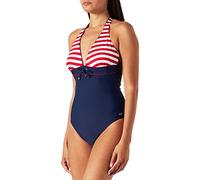 Haute pression Y1006 - Maillot de bain une pièce - À rayures - Femme, Marine (Rayé Rouge), FR: 46 (Taille fabricant: 46)
