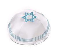 Haute qualité étoile de David Bleu Blanc satiné, Yarmulke Kippa 20 cm