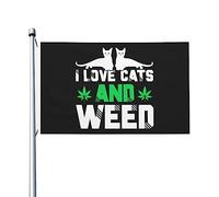 Haute Qualité Pirate Drapeaux 90X150Cm J'Aime Les Chats Et L'Herbe Drapeau De Jardin Résistant À La Décoloration Uv Drapeau Personnalisé Pour Cadeau D'Anniversaire, Jardin, Cadeau De Noë
