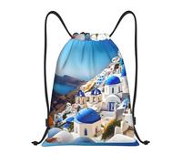 Haute Qualité Résistant Sac De Jeu Impression De Vue sur La Mer De L'Île Grecque De Santorin Sac À Dos Cordon Léger Pratique Sac À Dos Sport À Cordon pour École, Natation, Camping