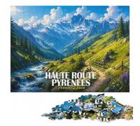 Haute Route Pyrenees Landscape Illustration Puzzle en Bois, 500 pièces | Présent du Nouvel An avec moment puzzle seul ou à plusieurs.