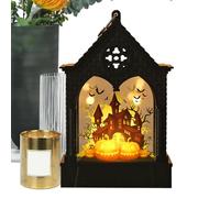 Hauted House Halloween Lantern - Landicail à éolien de antique | Lumière à bougies sans flamme à batterie avec design de château classique, décoratif portable pour l'ambiance intérieure du