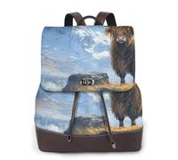 Hautes montagnes et nuages blancs usent les bœufs Sac à dos de voyage tendance pour femme, sac à dos décontracté, sac à dos en cuir imprimé pour femme pour le travail