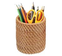 Hauteur de crayon Pot de crayon en osier Pot de stylo pour bureau tissé de maquillage de rotin organisateur Boho Organisateur de bureau pour le bureau et la maison, couverts ustensiles de cuis