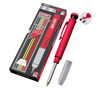 HAUTMEC Crayon de charpentier mécanique avec taille-crayon intégré et poignée amovible, 7 mines (3 couleurs), marqueur de construction à trou profond pour bois, métal, béton, verre - HT0293