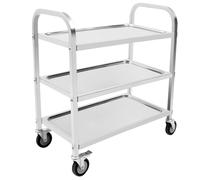 HauTour Chariot de service en acier inoxydable, capacité de charge 60 kg, chariot de cuisine avec 3 étagères et roulettes, chariot multifonction, convient pour cuisines, restaurants, hôtels et écoles