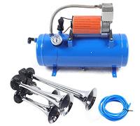HauTour - Compresseur d'air 12V avec kit de klaxon de train de 2 trompettes 150PSI avec réservoir de 3 L pour véhicules, moteurs de voiture, pneus de vélo, ballons, jouets et bateaux - Noir