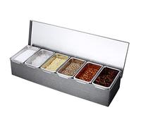 HauTour Récipient à ingrédients en acier inoxydable avec couvercle - 6 x 450 ml - Compartiments pour citrons, fruits, olives et cocktails, ingrédients de pizza