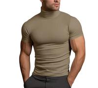 Hauts à col montant pour homme Chemises côtelées à col roulé à manches courtes Col haut Pull d'automne thermique Couche de base Sous-vêtements, L
