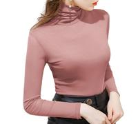 Hauts à col roulé pour Femmes, Coupe ajustée, Manches Transparente, sous | Chemises basiques à manches longues, col montant, coupe ajustée, légères, détails semi-transparents, blouse décontractée