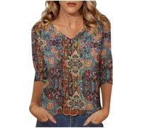 Hauts à manches 3/4 pour femme - Col en V - Manches longues - T-shirt basique décontracté - Coupe ample - Tenue d'automne 2025, Marron 7., S