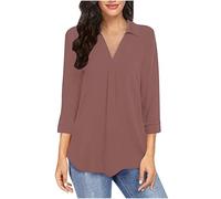 Hauts à manches 3/4 pour femme - Couleur unie - Col en V - Pour le travail et le bureau - Tunique basique tendance - Chemisier habillé pour leggings, rose gold, XXL