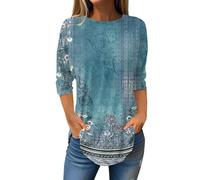 Hauts à manches 3/4 pour femme - T-shirt décontracté à manches longues - Col rond - Grande taille - Haut de sortie tendance - Couleur unie - Haut à manches courtes pour femme, Sky Blue3., 4XL